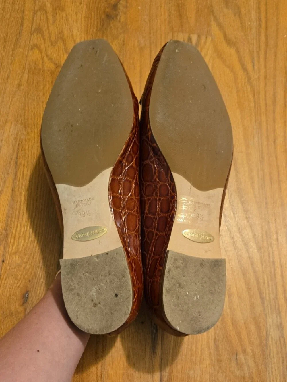 Sarah Flint Croc-Embossed Leather Ballet Flats in Chestnut Brown